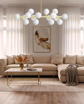 LAMPA WISZĄCA SUFITOWA NOWOCZESNA ZŁOTO KLASYCZNE BIAŁE KULE PETRICA 16 LUMINA DECO