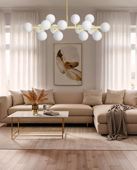 LAMPA WISZĄCA SUFITOWA NOWOCZESNA ZŁOTO KLASYCZNE BIAŁE KULE PETRICA 16 LUMINA DECO
