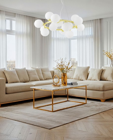 LAMPA WISZĄCA NOWOCZESNA ZŁOTO KLASYCZNE BIAŁE KULE MARSIADA 15 LUMINA DECO