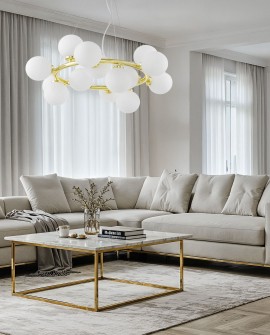 LAMPA WISZĄCA NOWOCZESNA ZŁOTO KLASYCZNE BIAŁE KULE MARSIADA 15 LUMINA DECO