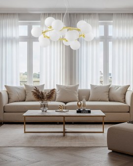 LAMPA WISZĄCA NOWOCZESNA ZŁOTO KLASYCZNE BIAŁE KULE MARSIADA 15 LUMINA DECO
