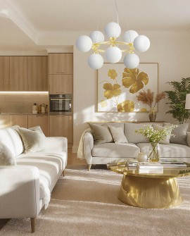 LAMPA WISZĄCA NOWOCZESNA ZŁOTO KLASYCZNE BIAŁE KULE MARSIADA 9 LUMINA DECO