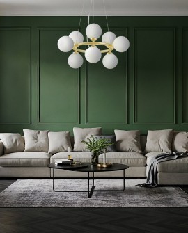 LAMPA WISZĄCA NOWOCZESNA ZŁOTO KLASYCZNE BIAŁE KULE MARSIADA 9 LUMINA DECO