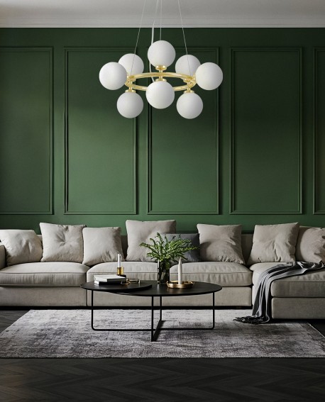 LAMPA WISZĄCA NOWOCZESNA ZŁOTO KLASYCZNE BIAŁE KULE MARSIADA 9 LUMINA DECO