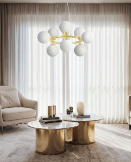LAMPA WISZĄCA NOWOCZESNA ZŁOTO KLASYCZNE BIAŁE KULE MARSIADA 9 LUMINA DECO
