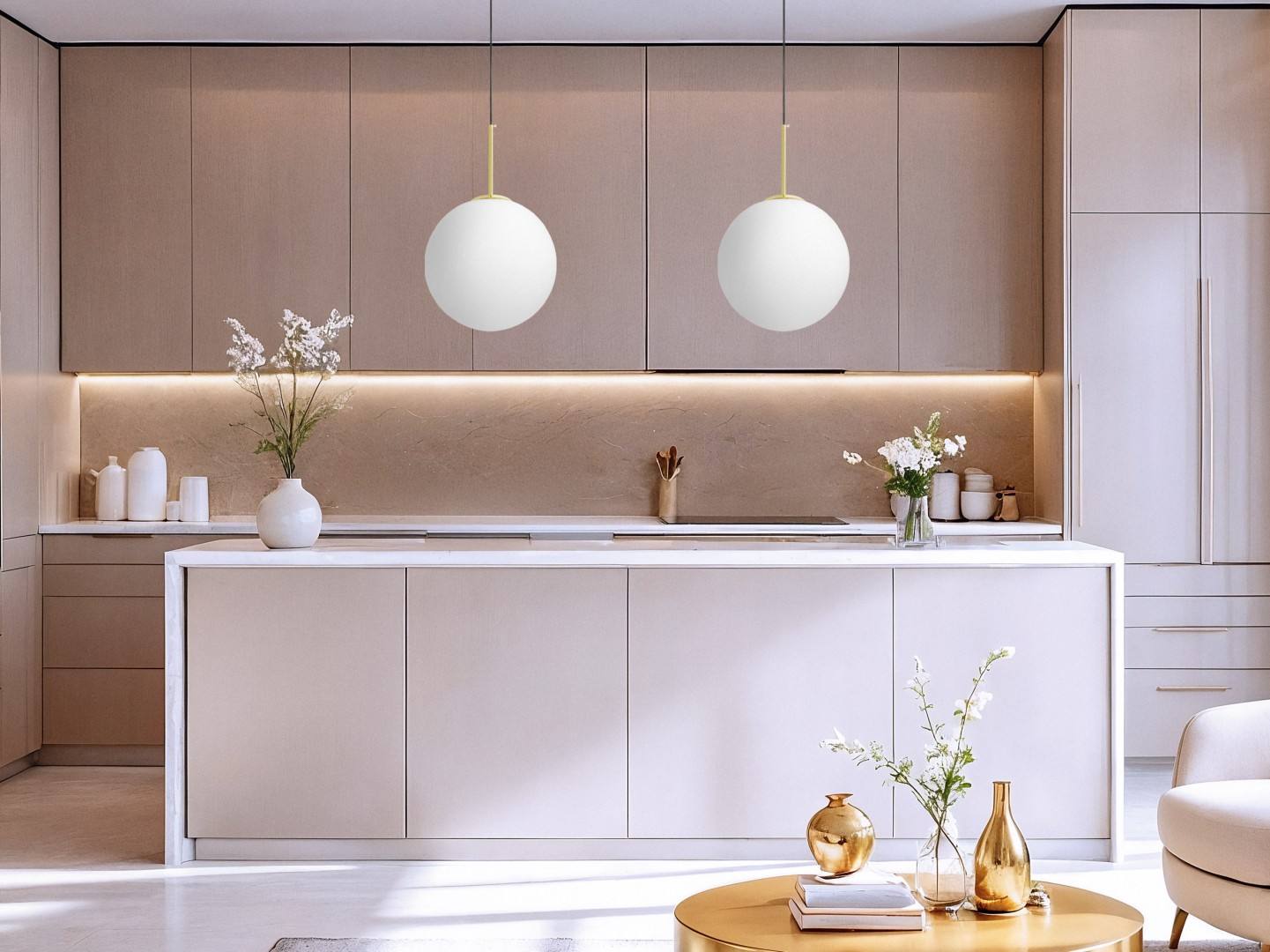 LAMPA WISZĄCA NOWOCZESNA ZŁOTO KLASYCZNE BIAŁA KULA FREDICA 30 LUMINA DECO