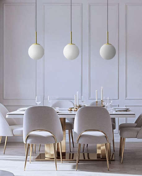 LAMPA WISZĄCA NOWOCZESNA ZŁOTO KLASYCZNE BIAŁA KULA FREDICA 15 LUMINA DECO