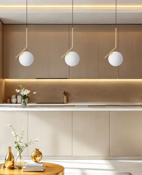 LAMPA WISZĄCA NOWOCZESNA ZŁOTO KLASYCZNE BIAŁA KULA SORENTO 20 LUMINA DECO