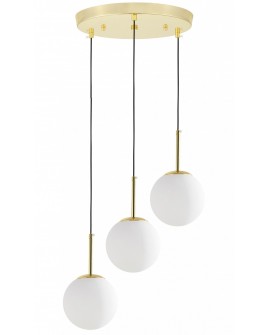 NOWOCZESNA POTRÓJNA LAMPA ZŁOTO KLASYCZNE BIAŁE KULE FREDICA 3 OKRĄGŁA LUMINA DECO