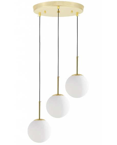 NOWOCZESNA POTRÓJNA LAMPA ZŁOTO KLASYCZNE BIAŁE KULE FREDICA 3 OKRĄGŁA LUMINA DECO