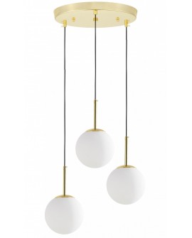 NOWOCZESNA POTRÓJNA LAMPA ZŁOTO KLASYCZNE BIAŁE KULE FREDICA 3 OKRĄGŁA LUMINA DECO