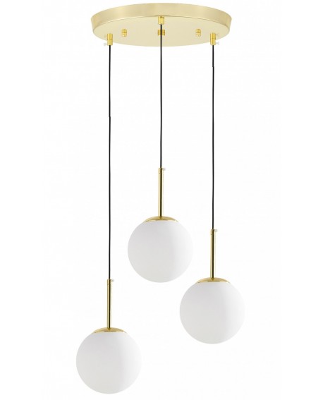 NOWOCZESNA POTRÓJNA LAMPA ZŁOTO KLASYCZNE BIAŁE KULE FREDICA 3 OKRĄGŁA LUMINA DECO