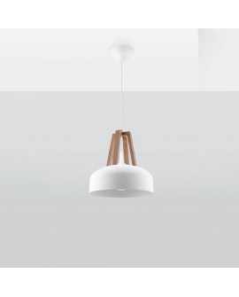 Lampa wisząca CASCO biała/naturalne drewno Sollux SL.0388