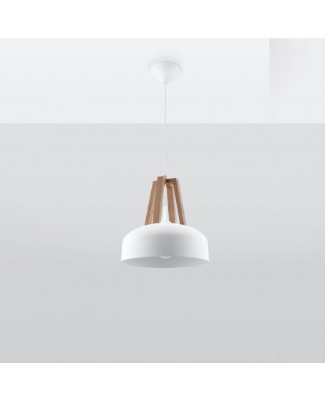 Lampa wisząca CASCO biała/naturalne drewno Sollux SL.0388