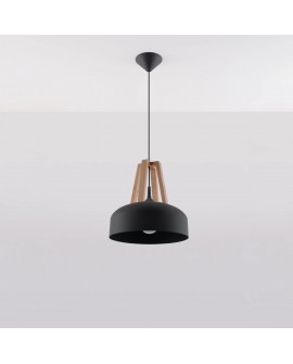 Lampa wisząca CASCO czarna/naturalne drewno Sollux SL.0390