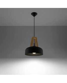 Lampa wisząca CASCO czarna/naturalne drewno Sollux SL.0390