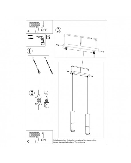 Lampa wisząca LOOPEZ 2 czarny/złoty Sollux SL.0953