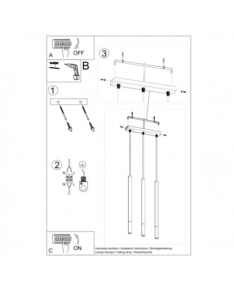 Lampa wisząca MOZAICA 3L czarny/miedź Sollux SL.0889