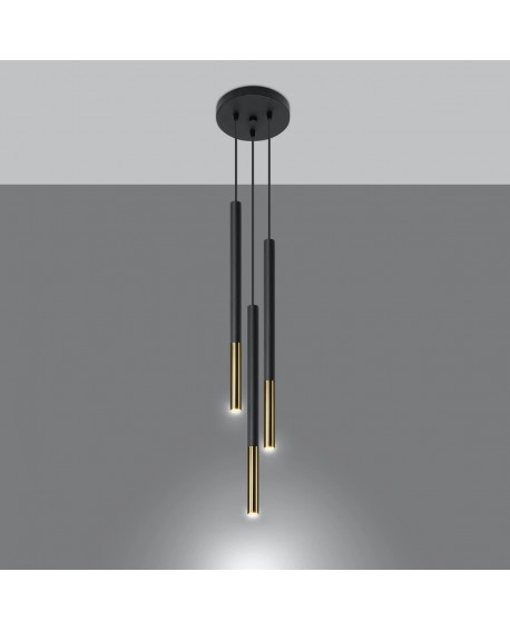 Lampa wisząca MOZAICA 3P czarny/złoto Sollux SL.0893