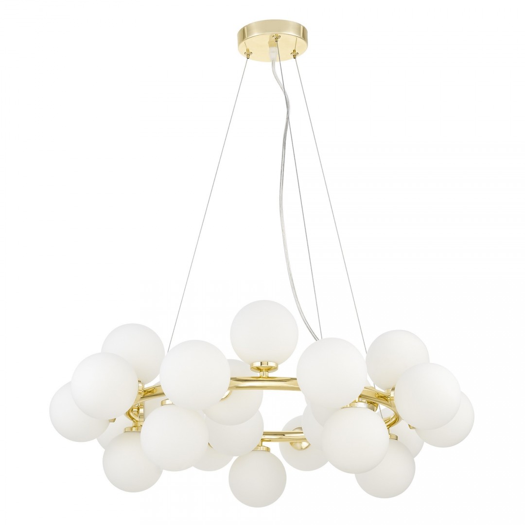 Marsiada W25 Lumina Deco nowoczesna lampa wisząca z 25 białymi kulami do wnętrz współczesnych