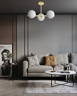 LAMPA SUFITOWA WISZĄCA NOWOCZESNA ZŁOTO KLASYCZNE BIAŁE KULE LEDO 3