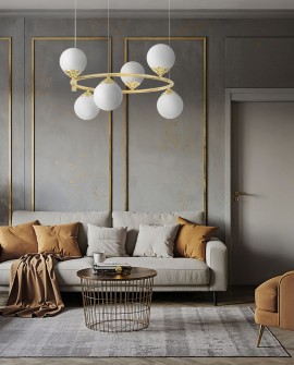 LAMPA WISZĄCA SUFITOWA ŻYRANDOL NOWOCZESNA ZŁOTO KLASYCZNE BIAŁE KULE FINO 6