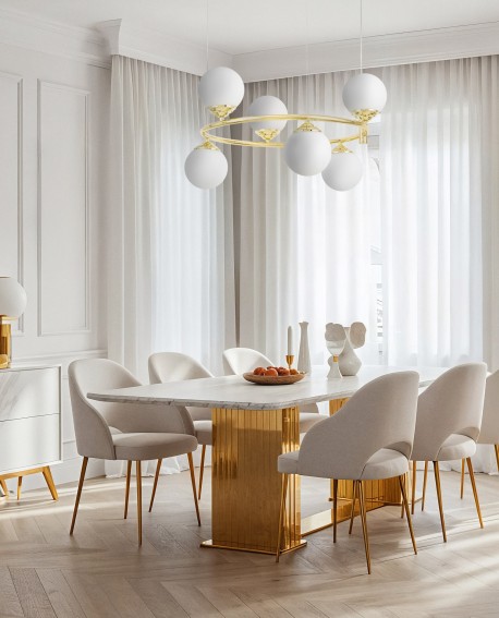 LAMPA WISZĄCA SUFITOWA ŻYRANDOL NOWOCZESNA ZŁOTO KLASYCZNE BIAŁE KULE FINO 6