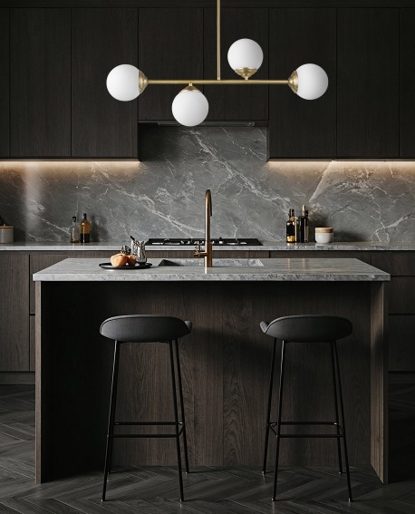 LAMPA WISZĄCA SUFITOWA PLAFON NOWOCZESNA ZŁOTO SZCZOTKOWANE BIAŁE KULE FINO 4 LED