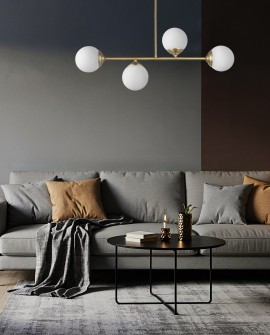 LAMPA WISZĄCA SUFITOWA PLAFON NOWOCZESNA ZŁOTO SZCZOTKOWANE BIAŁE KULE FINO 4 LED