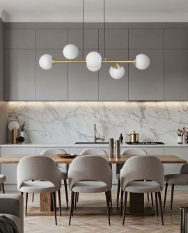 LAMPA WISZĄCA SUFITOWA NOWOCZESNA ZŁOTO SZCZOTKOWANE BIAŁE KULE FINO 6 LED