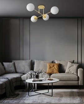 LAMPA WISZĄCA SUFITOWA ŻYRANDOL NOWOCZESNA ZŁOTO KLASYCZNE BIAŁE KULE FINO 4
