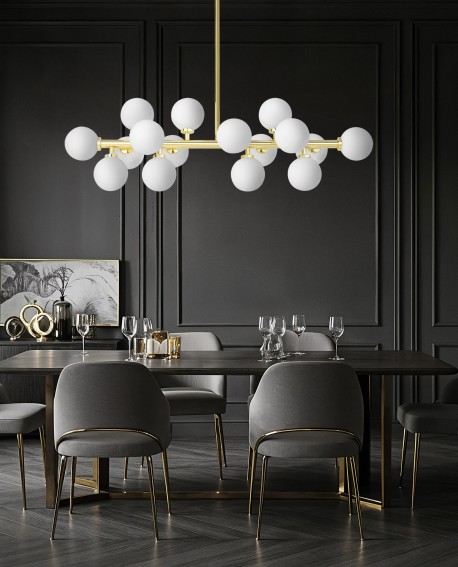 LAMPA WISZĄCA SUFITOWA NOWOCZESNA ZŁOTO KLASYCZNE BIAŁE KULE PETRICA 16 LUMINA DECO