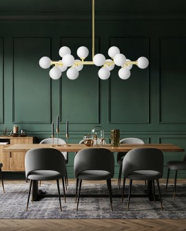 LAMPA WISZĄCA SUFITOWA NOWOCZESNA ZŁOTO KLASYCZNE BIAŁE KULE PETRICA 16 LUMINA DECO