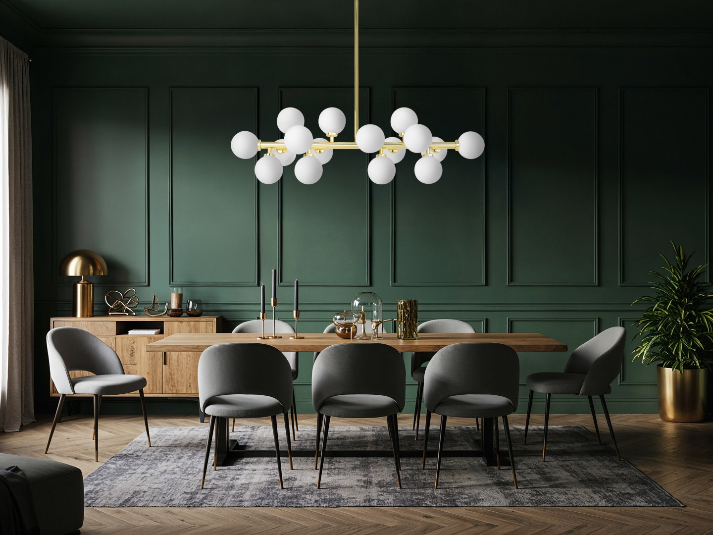 lampa sufitowa petrica 16 z białymi kulami w aranżacji jadalni lumina deco