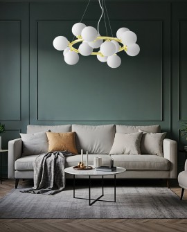 LAMPA WISZĄCA NOWOCZESNA ZŁOTO KLASYCZNE BIAŁE KULE MARSIADA 15 LUMINA DECO