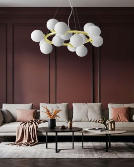 LAMPA WISZĄCA NOWOCZESNA ZŁOTO KLASYCZNE BIAŁE KULE MARSIADA 15 LUMINA DECO