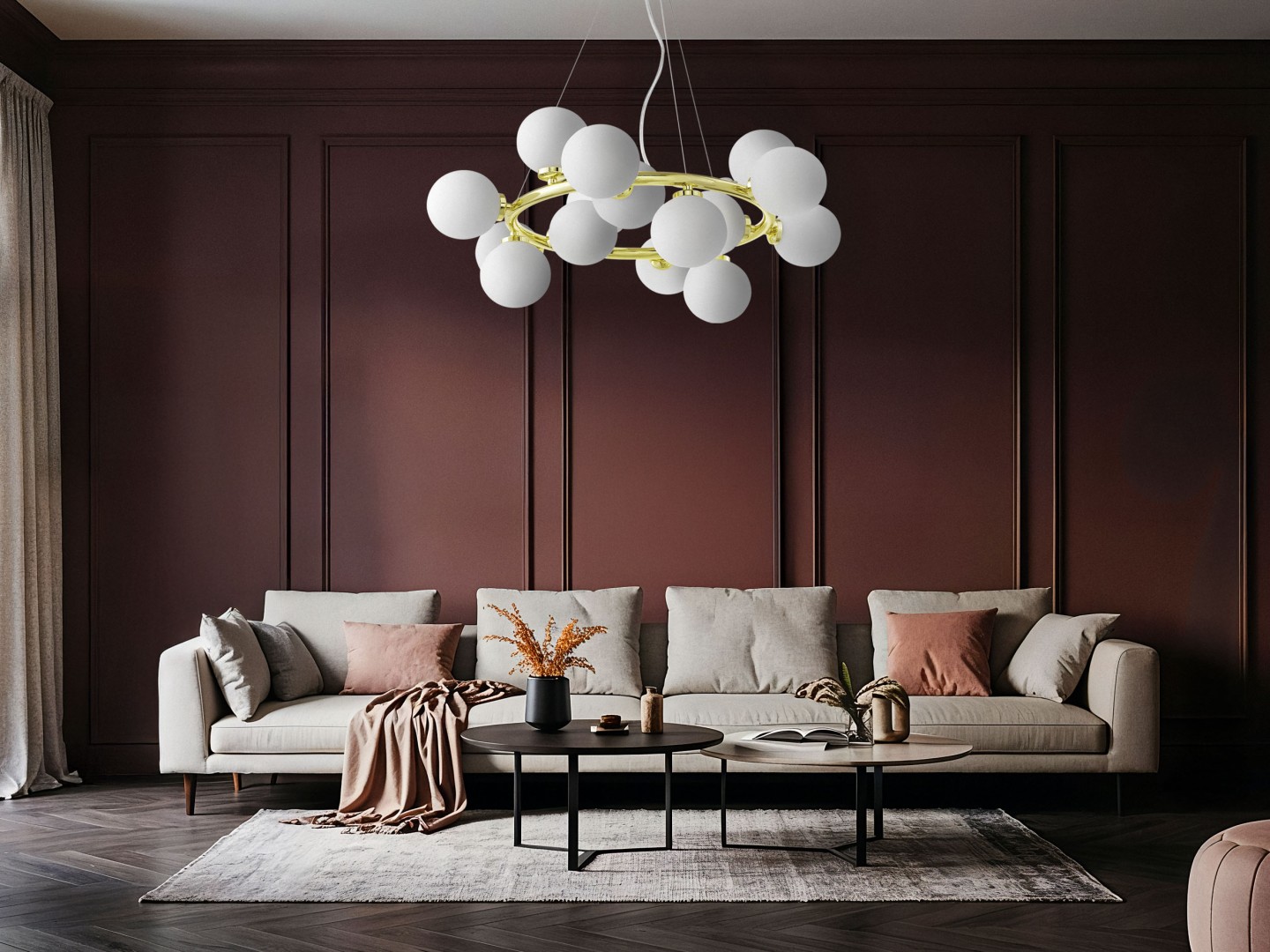 Nowoczesna lampa Marsiada 15 Lumina Deco, zestaw białych kul w złotym wykończeniu, dekoracyjne oświetlenie