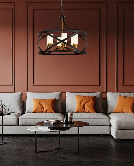 LAMPA WISZĄCA SUFITOWA LOFT CZARNO-MOSIĘŻNA ASTILA W6 LUMINA DECO