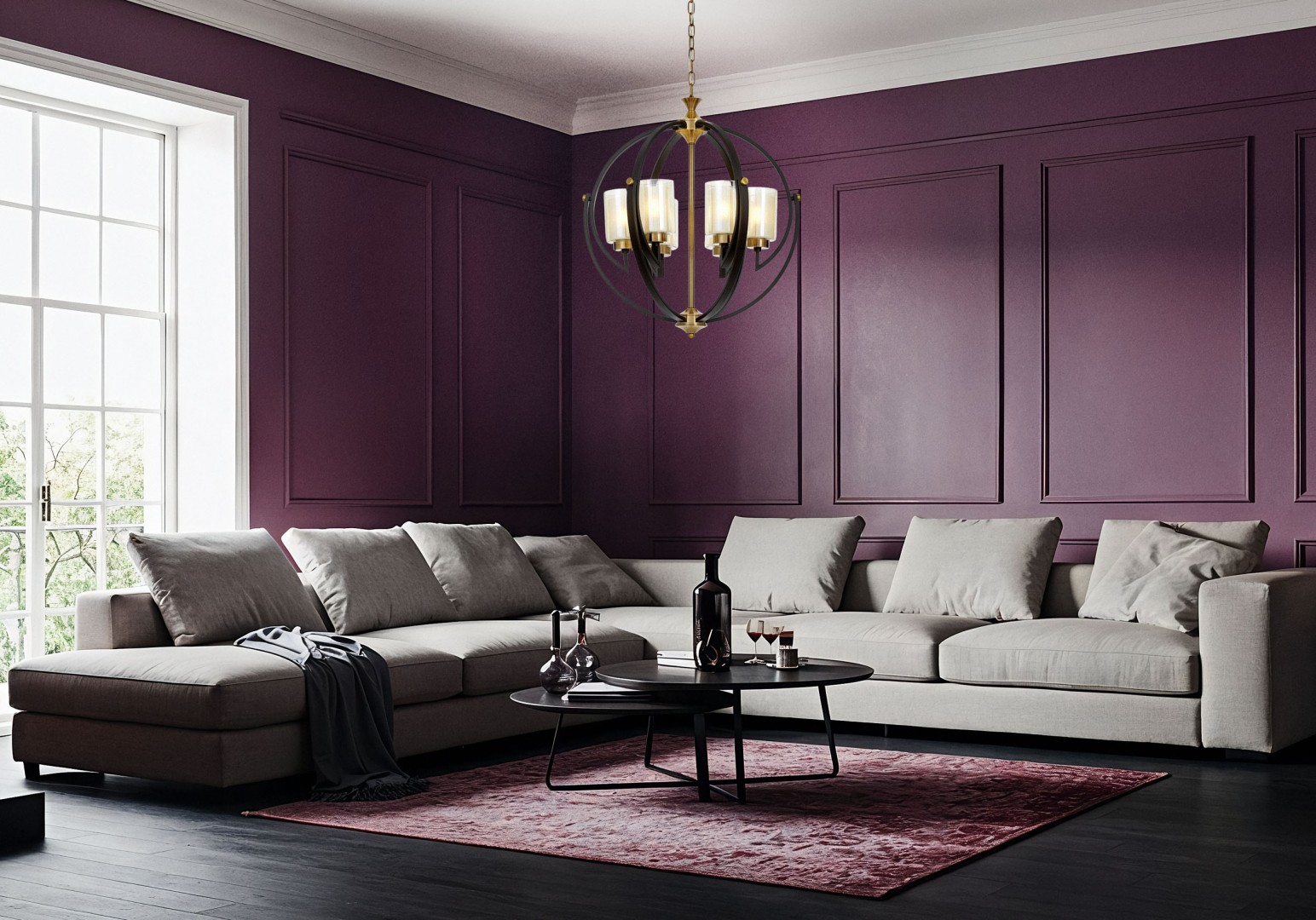 lampa wisząca loft czarno-złota szczotkowana bergen w6 lumina deco, aranżacja salonu z fotelem