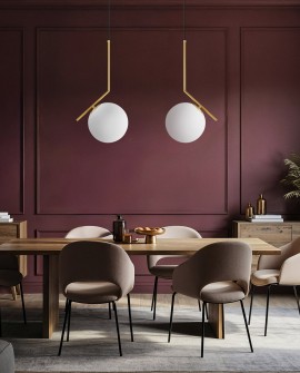 Lampa wisząca nowoczesna w kolorze złota szczotkowanego biała kula Sorento 20 Lumina Deco - elegancka lampa do salonu
