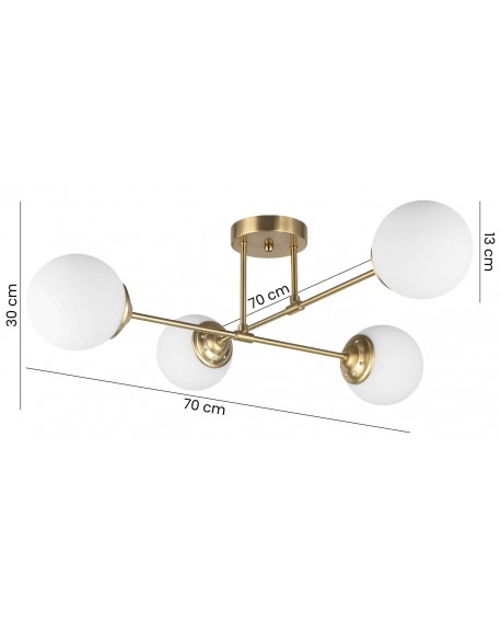 LAMPA WISZĄCA SUFITOWA ŻYRANDOL NOWOCZESNA ZŁOTO SZCZOTKOWANE BIAŁE KULE FINO 4 LED