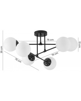LAMPA WISZĄCA SUFITOWA ŻYRANDOL NOWOCZESNA CZARNA BIAŁE KULE FINO 6