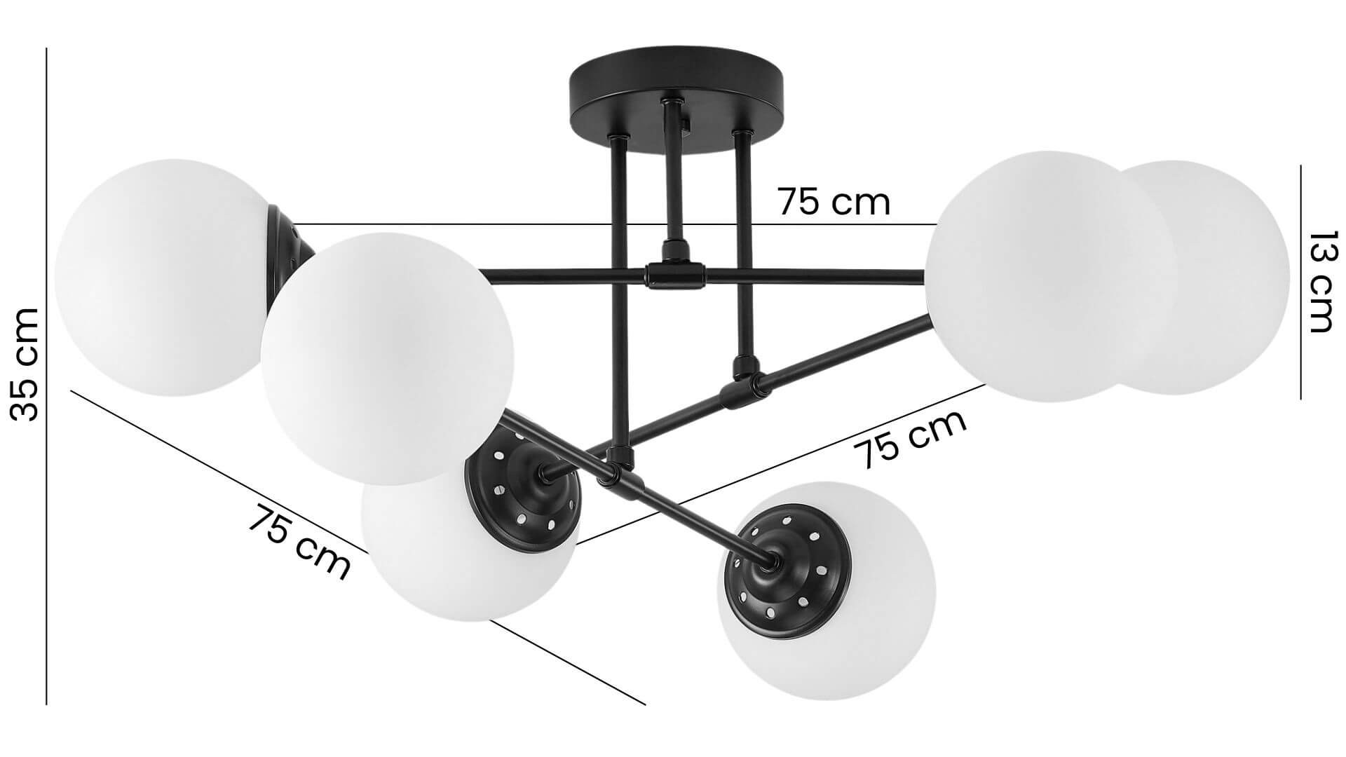 Lampa wisząca producent Lampit model Fino z sześcioma kloszami i czarną konstrukcją prezentuje nowoczesny styl geometryczny