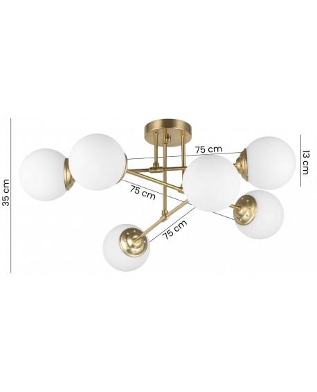 LAMPA WISZĄCA SUFITOWA ŻYRANDOL NOWOCZESNA ZŁOTO SZCZOTKOWANE BIAŁE KULE FINO 6 LED
