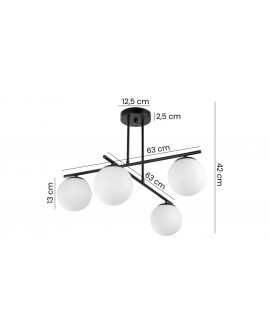 LAMPA SUFITOWA WISZĄCA ŻYRANDOL NOWOCZESNA CZARNA BIAŁE KULE LEDO 4