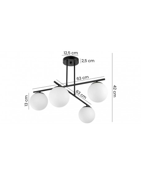 LAMPA SUFITOWA WISZĄCA ŻYRANDOL NOWOCZESNA CZARNA BIAŁE KULE LEDO 4