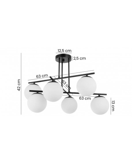 LAMPA SUFITOWA WISZĄCA ŻYRANDOL NOWOCZESNA CZARNA BIAŁE KULE LEDO 6