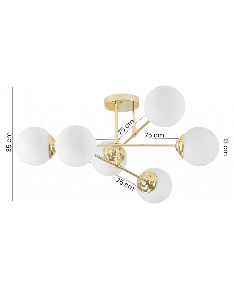 LAMPA WISZĄCA SUFITOWA ŻYRANDOL NOWOCZESNA ZŁOTO KLASYCZNE BIAŁE KULE FINO 6