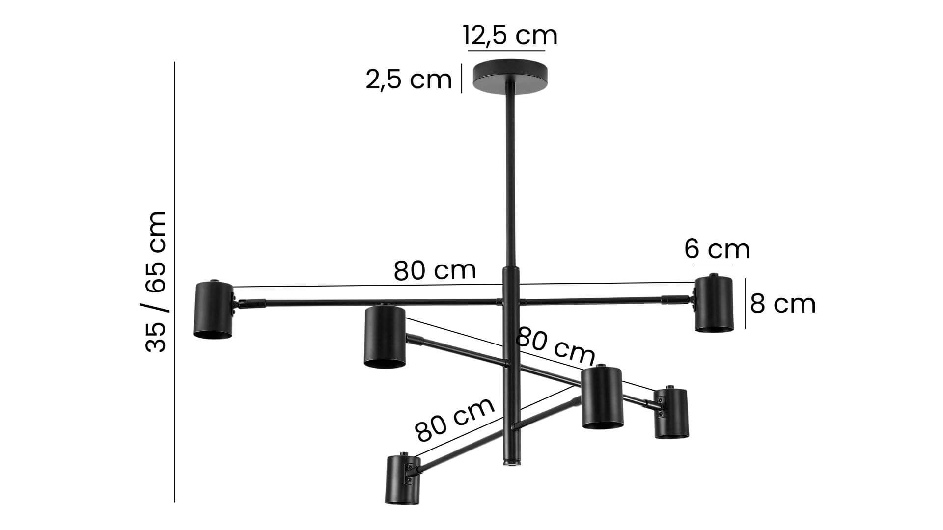 rysunek techniczny lampy wiszącej nowoczesnej czarnej dora w6 lampit