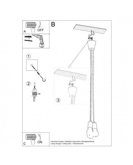 Lampa wisząca DIEGO 3 szara Sollux SL.0576